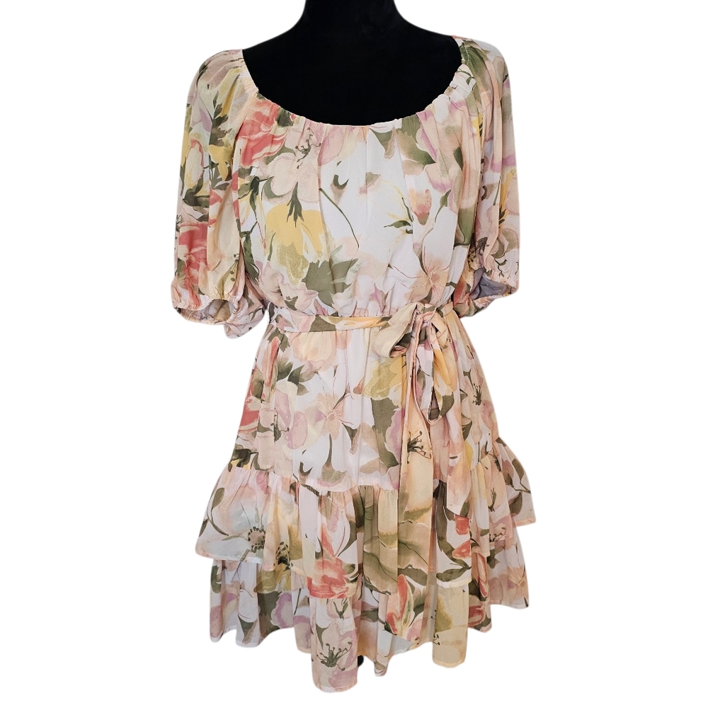 Off-Shoulder Mini Floral Ruffle Dress - Picture 4 of 12